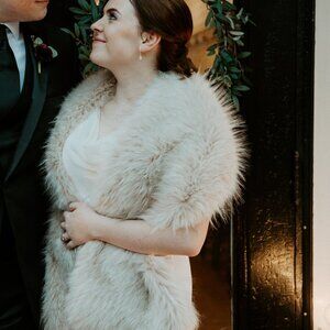 Blush Faux Fur Bridal Wrap Shawl_Lined Stole_Size Small_Sissi